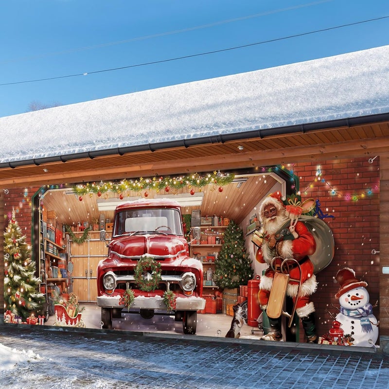 WovWeave Christmas Garage Door Banners Christmas Garage Door Backdrop Decor for Xmas Party Background Supplies(5.9 x 16.4 ft,Black Santa) - Image 5